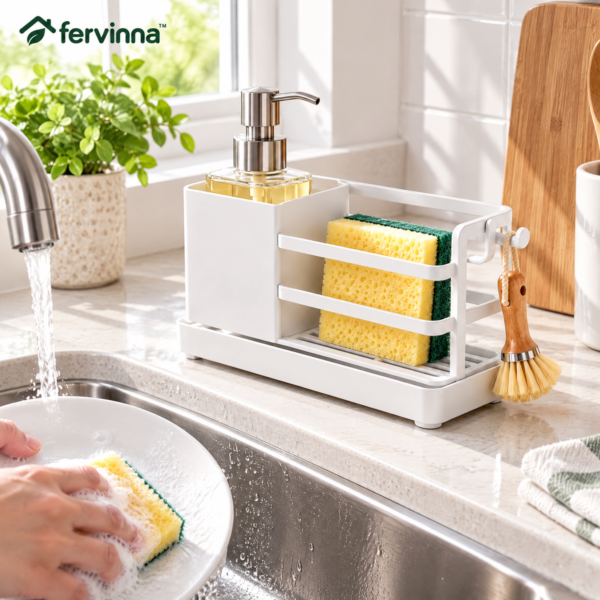 Fervinna All-in-One Sink Caddy with Soap Dispenser — product overview