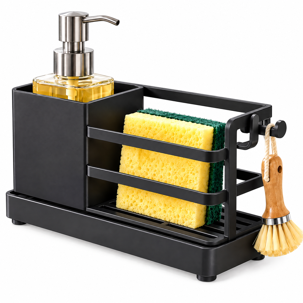 Fervinna All-in-One Sink Caddy with Soap Dispenser — in-use organization