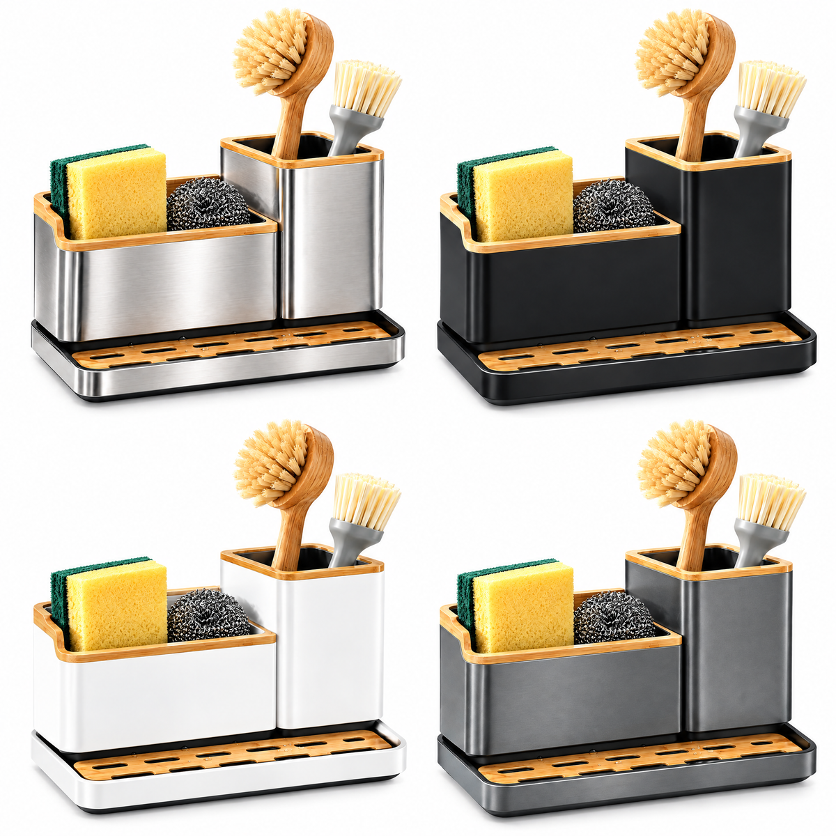 Fervinna Stainless Steel & Bamboo Sink Organizer — alternate view