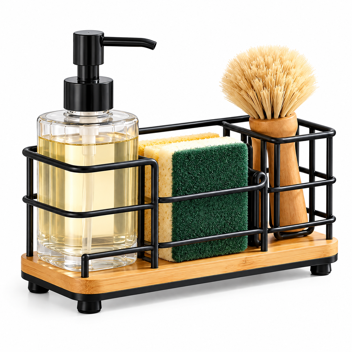 Fervinna Black Wire Sink Caddy with Bamboo Base — product overview