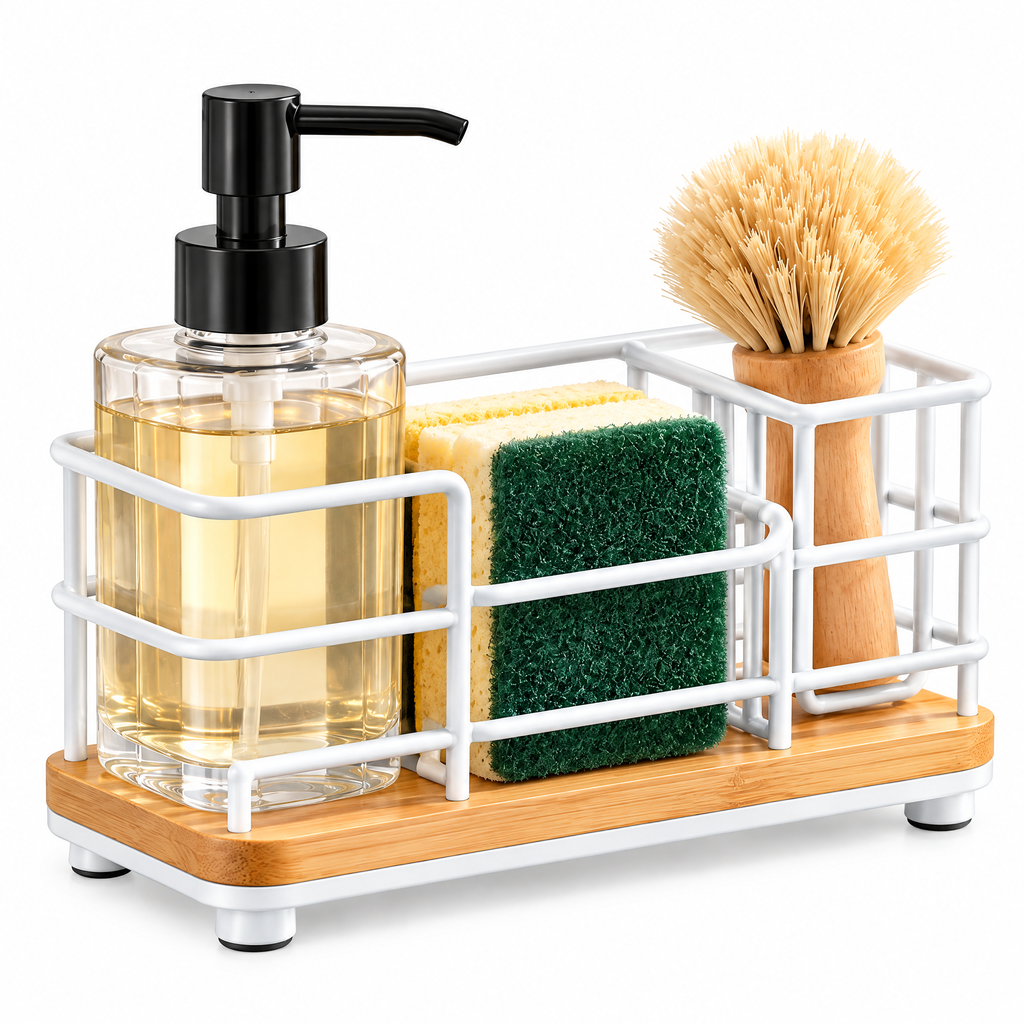 Fervinna Black Wire Sink Caddy with Bamboo Base — alternate view