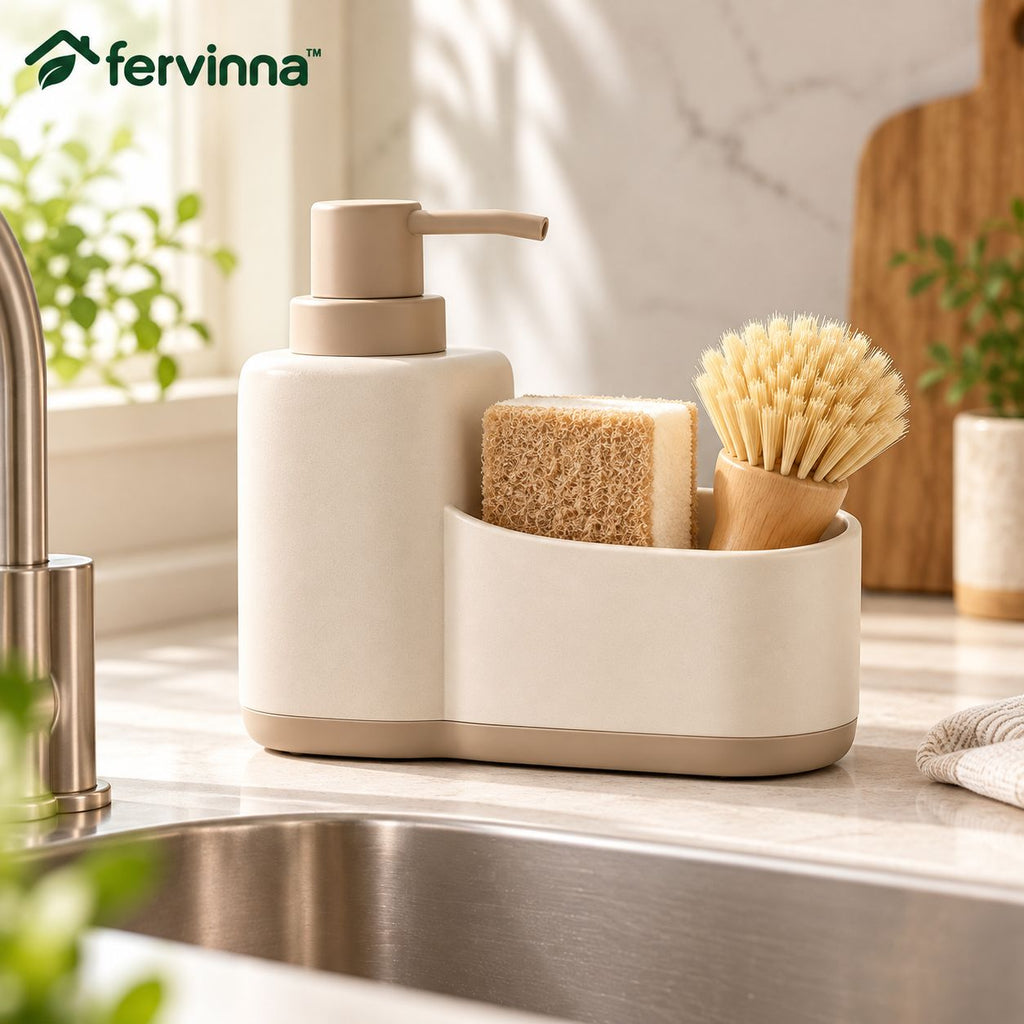 Fervinna Minimalist Sink Organizer with Built-In Soap Pump — main lifestyle view