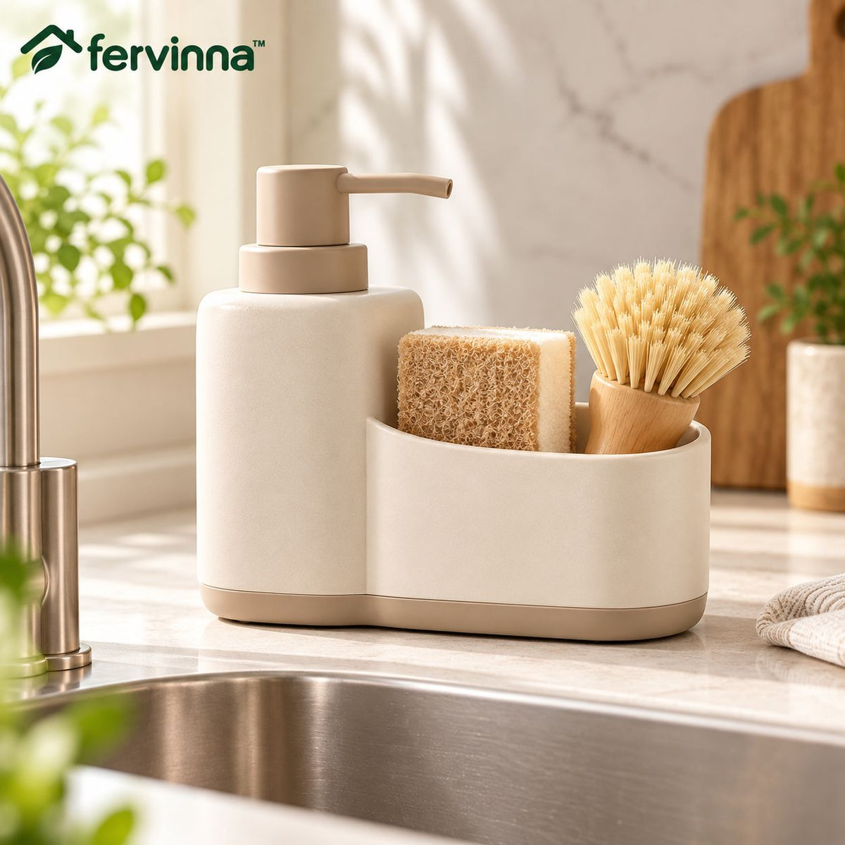 Fervinna Minimalist Sink Organizer with Built-In Soap Pump — main lifestyle view