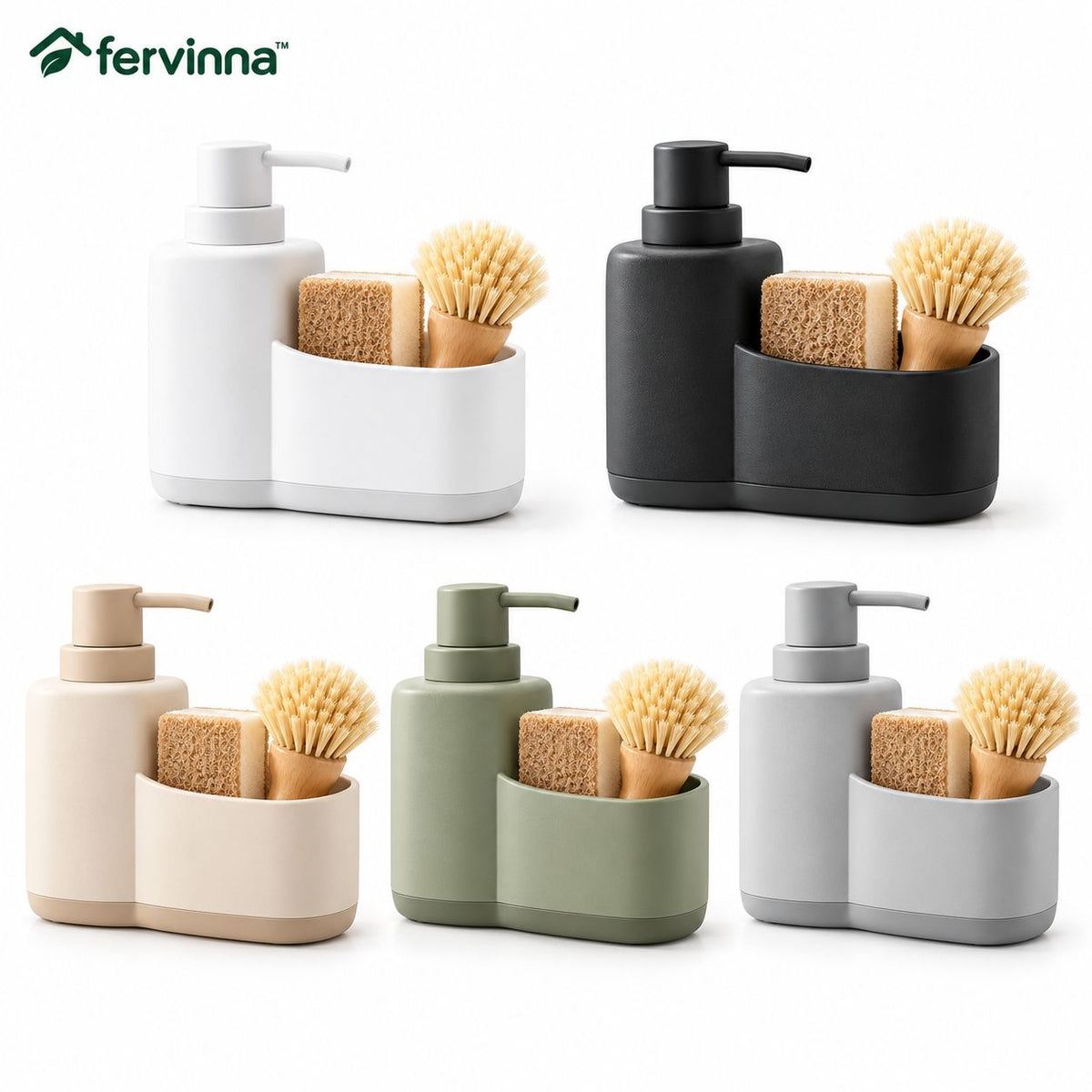 Fervinna Minimalist Sink Organizer with Built-In Soap Pump — product overview