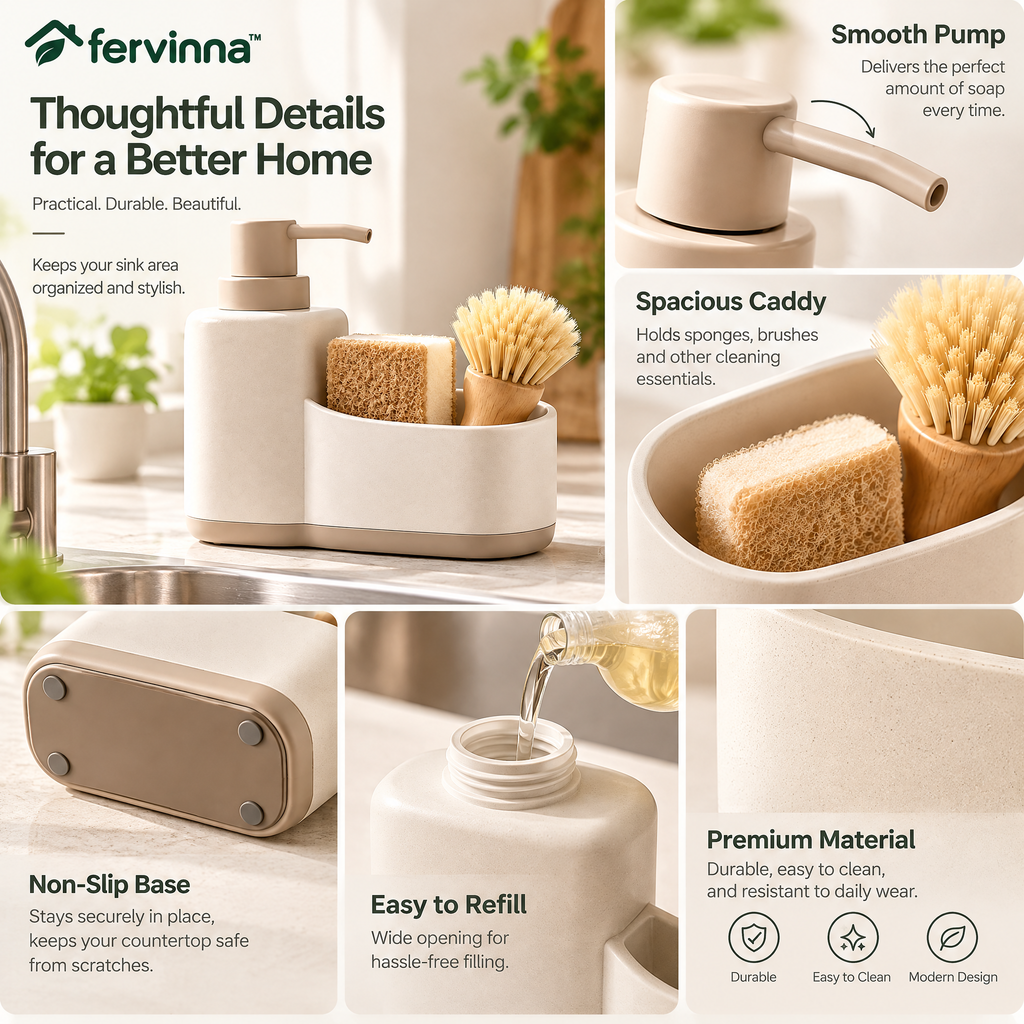 Fervinna Minimalist Sink Organizer with Built-In Soap Pump — alternate view