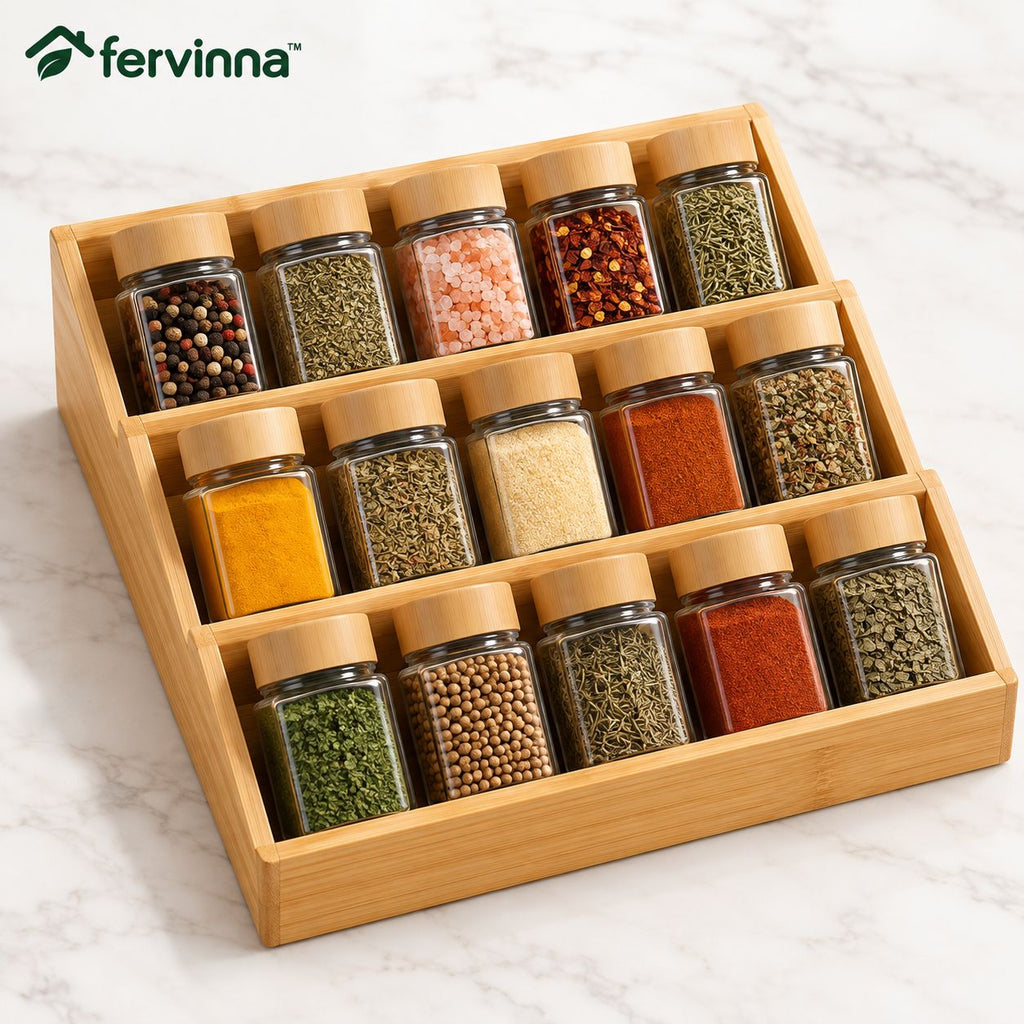 Fervinna 3-Tier Bamboo Spice Rack Organizer — main lifestyle view