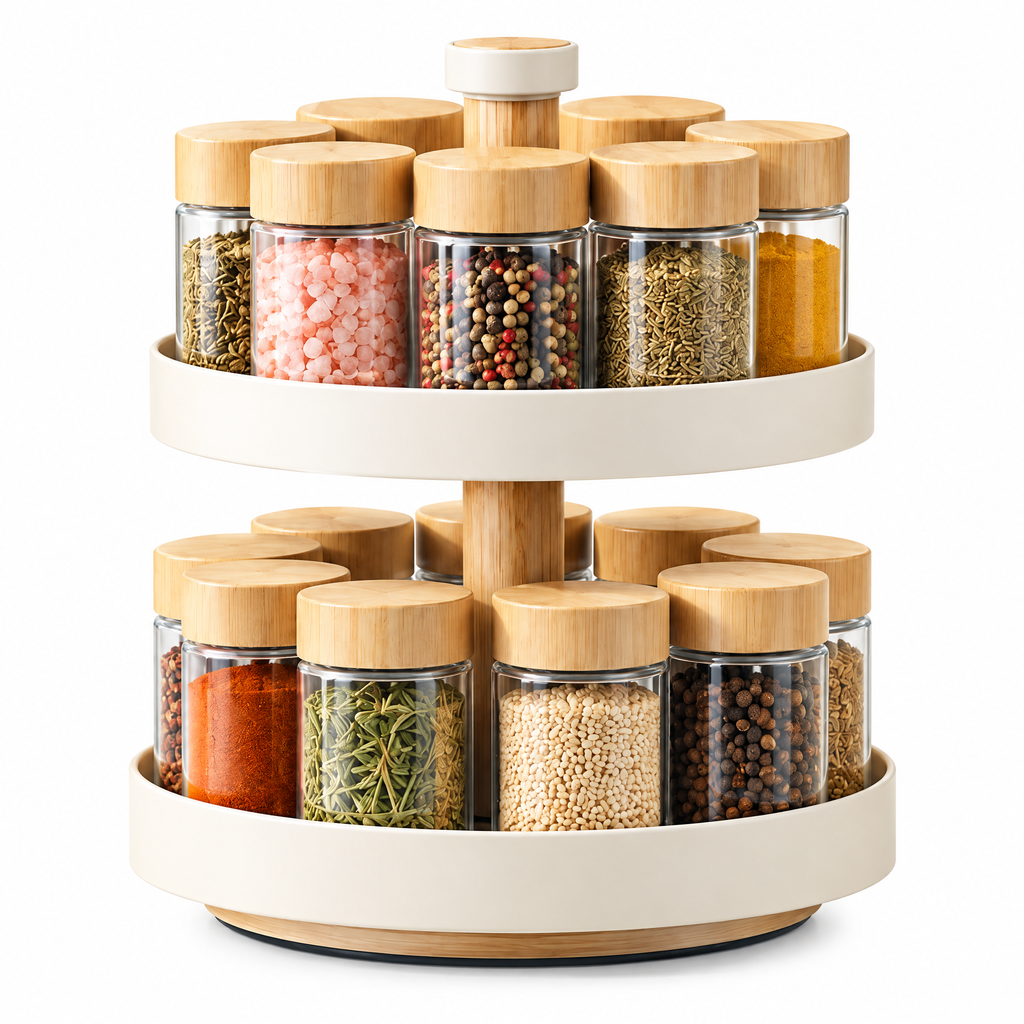 Fervinna 2-Tier Rotating Spice Organizer with Jars — product overview