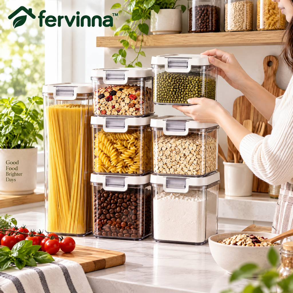 Fervinna Stackable Airtight Pantry Container Set — in-use organization