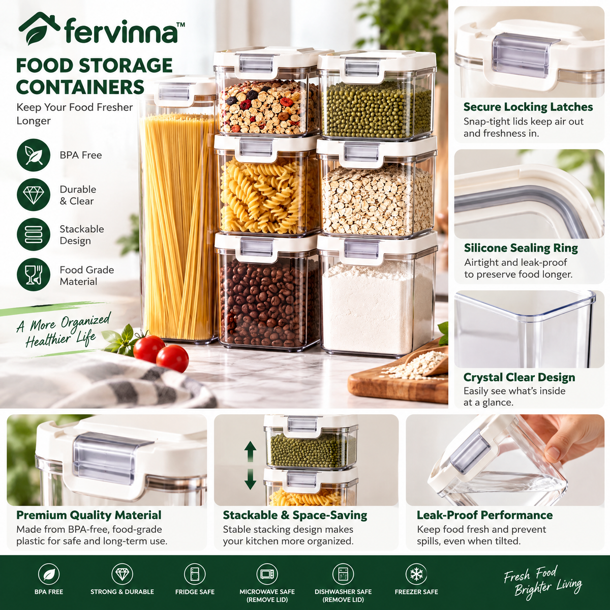 Fervinna Stackable Airtight Pantry Container Set — alternate view