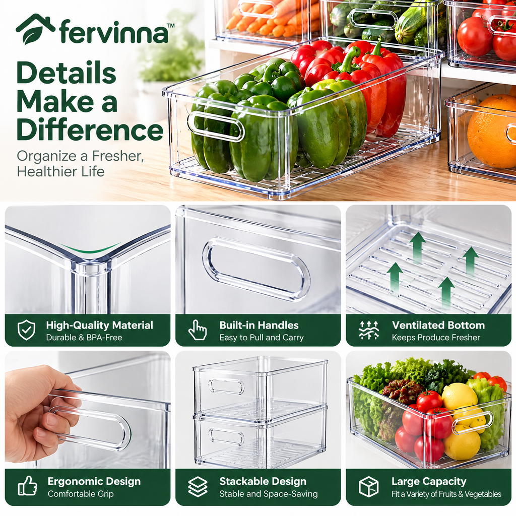 Fervinna Clear Produce Storage Bin Set — product overview