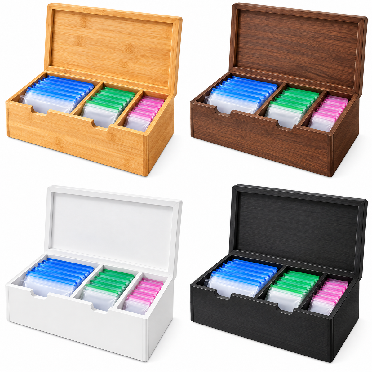 Fervinna Bamboo Food Storage Bag Organizer — in-use organization