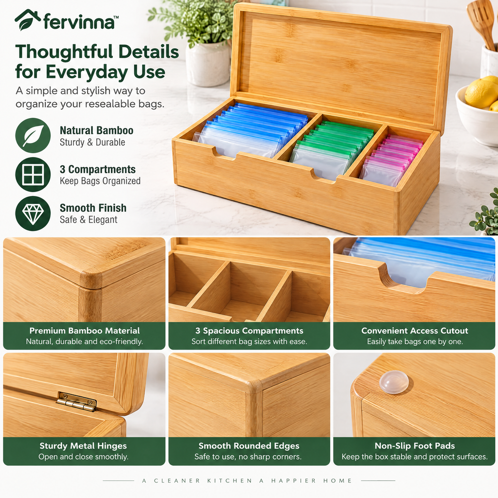 Fervinna Bamboo Food Storage Bag Organizer — alternate view