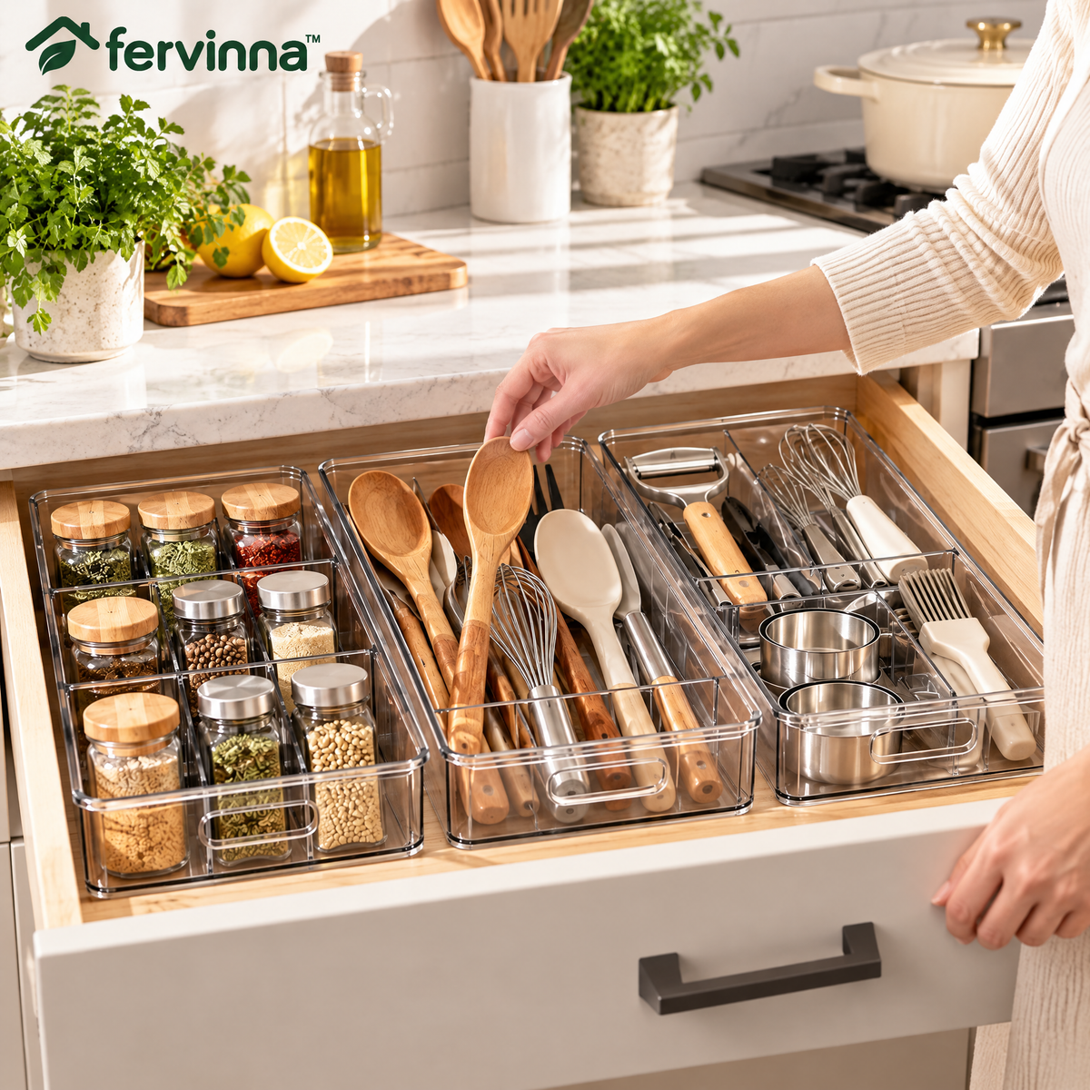 Fervinna Clear Deep Drawer Organizer Bin Set — product overview