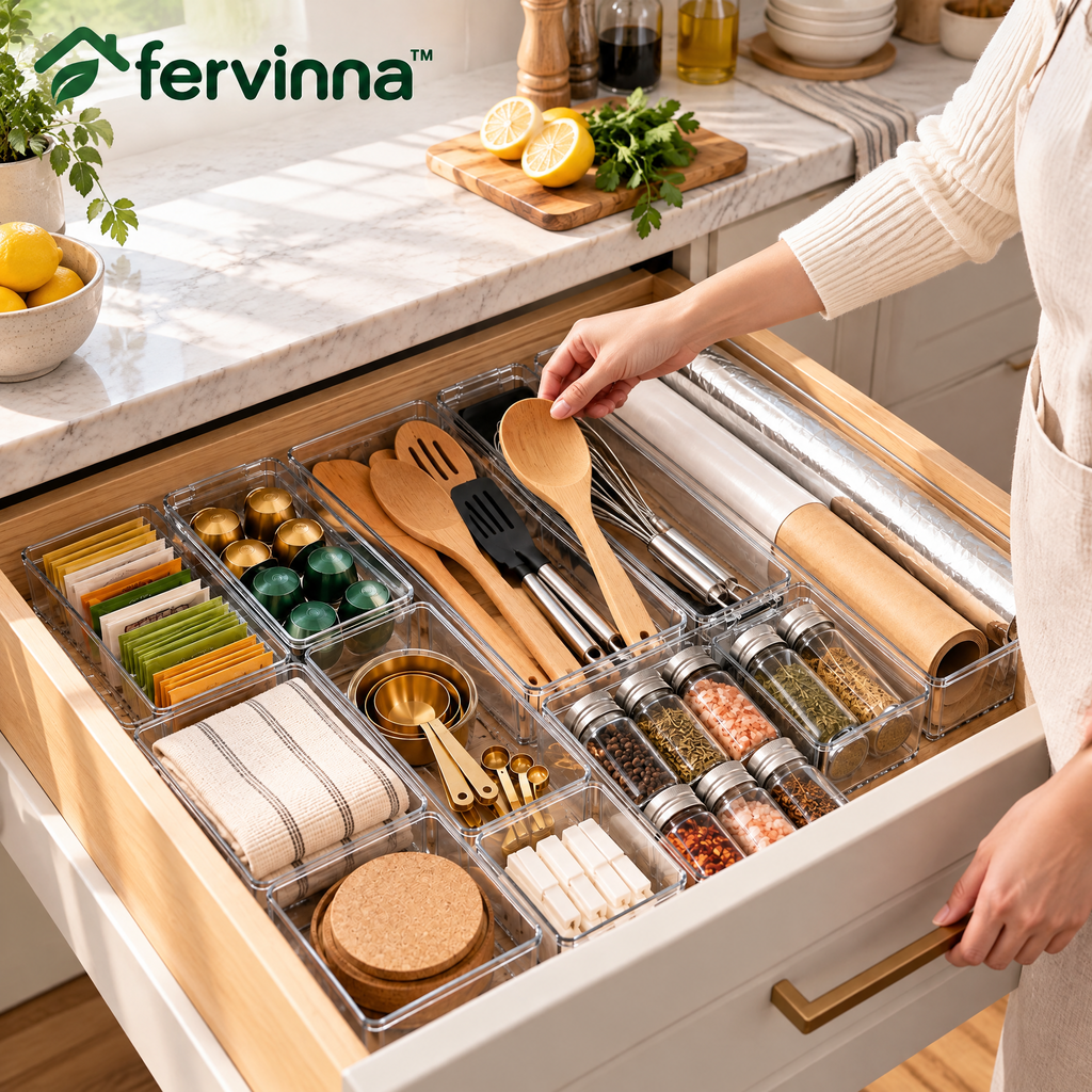 Fervinna Modular Clear Kitchen Drawer Organizer Set — alternate view
